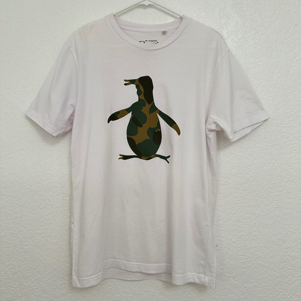 Original Penguin Mens White Camo Logo Graphic T-Shirt Cotton Medium